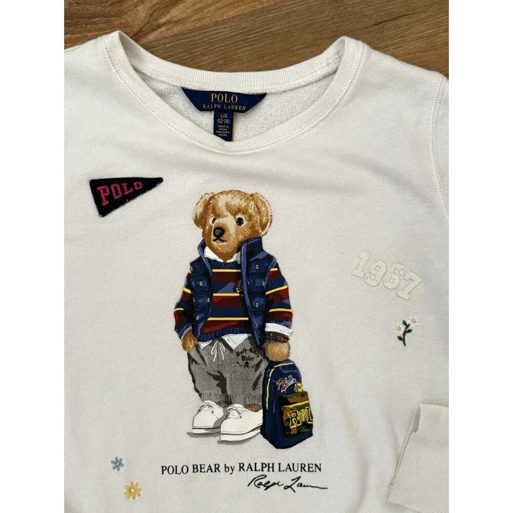 Polo Ralph Lauren Youth Size L 12-14 Polo‎ Bear Sweater Crew Neck Pullover